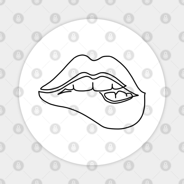 Biting Lip One Line Drawing Lip Bite Illustration Modern Line Art Graphic Magnet by DoubleBrush